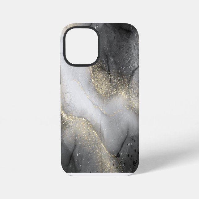 Funda Para iPhone Mármol negro y dorado abstracto (Reverso )
