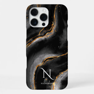 Funda Para iPhone 16 Pro Max Mármol personalizable con brillo dorado noche oscu
