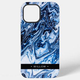 Funda Para iPhone 12 Pro Max Mármol Remolino Azul Marino Personalizado