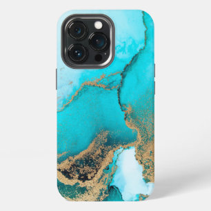 Funda Para iPhone 13 Pro Mármol turquesa y dorado