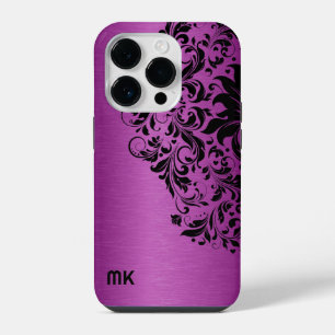 Funda Para iPhone 14 Pro Maroon metálico rojo textura negro encaje y texto