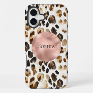 Funda Para iPhone 16 Plus Marrón Crema Leopardo Animal Rosa Oro Glam