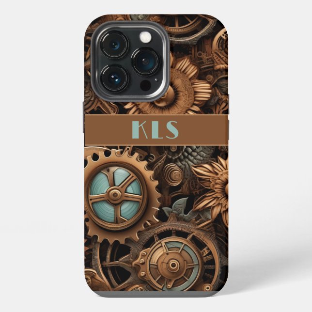 Funda Para iPhone Marrón Steampunk de Guay y capullos y flores Verde (Reverso )