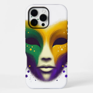 Funda Para iPhone 16 Pro Max Máscara de Mardi Gras púrpura amarilla verde