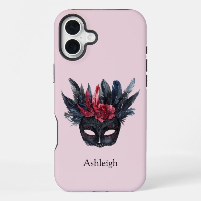 Funda Para iPhone Máscara de Plumas Negras Rojas (Reverso )
