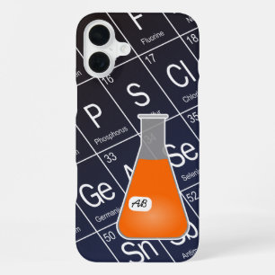 Funda Para iPhone 16 Plus Matraz Erlenmeyer Naranja (con Iniciales) Química