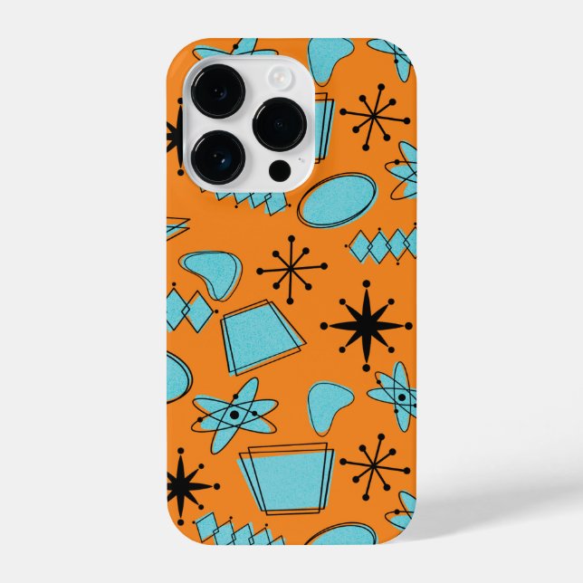 Funda Para iPhone MCM Formas atómicas Turquesa en Naranja (Reverso )
