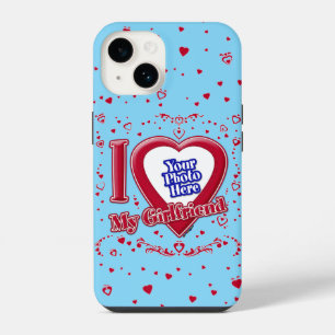 Funda Para iPhone 14 Me encanta mi novia foto corazón rojo turquesa