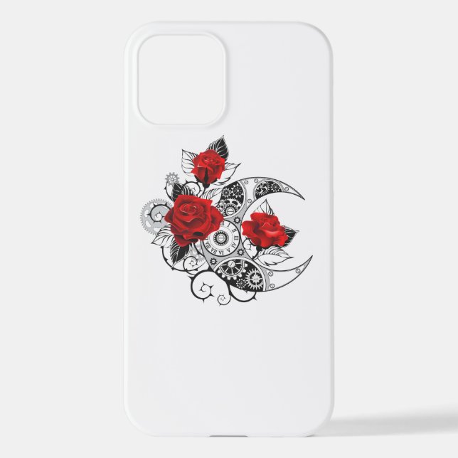 Funda Para iPhone Media luna mecánica con rosas rojas (Reverso )
