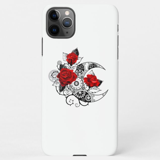 Funda Para iPhone Media luna mecánica con rosas rojas (Reverso)