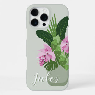 Funda Para iPhone 16 Pro Max Medinilla tropical Flor rosa en verde