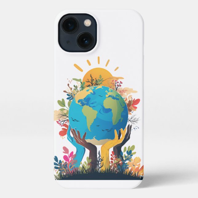 Funda Para iPhone Medio ambiente - Ilustracion terrestre con mano y  (Reverso )