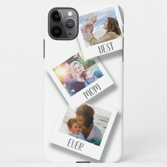 Funda Para iPhone Mejor MOM de 3 Collages de fotos BLANCO (Reverso)