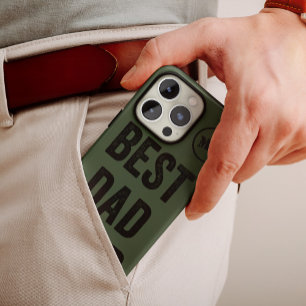 Funda Para iPhone 14 Pro Mejor Papá del Mundo Negro + Monograma Verde del E