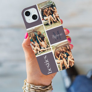 Mejores Amigas Tres Foto Monograma Cuadrícula Púrp