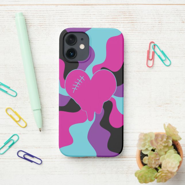 Funda Para iPhone Melt cardíaco - rosa, púrpura, azul y negro (En el escritorio)