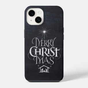 Funda Para iPhone 14 Merry CHRISTmas Caligrafía de tablero religioso C