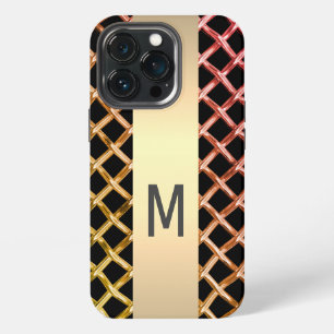 Funda Para iPhone 13 Pro Metálico elegante de acero de oro plateado monogra
