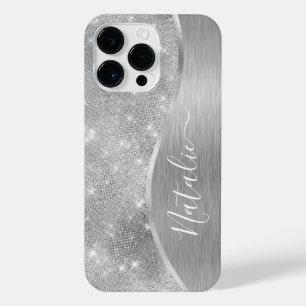 Funda Para iPhone 14 Pro Max Metálico personalizado del Purpurina de plata Glam