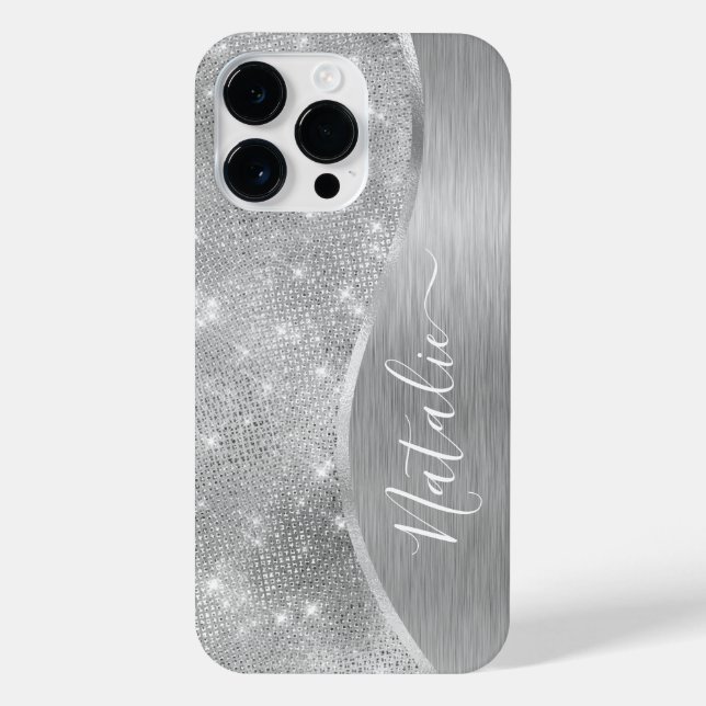 Funda Para iPhone Metálico personalizado del Purpurina de plata Glam (Reverso)