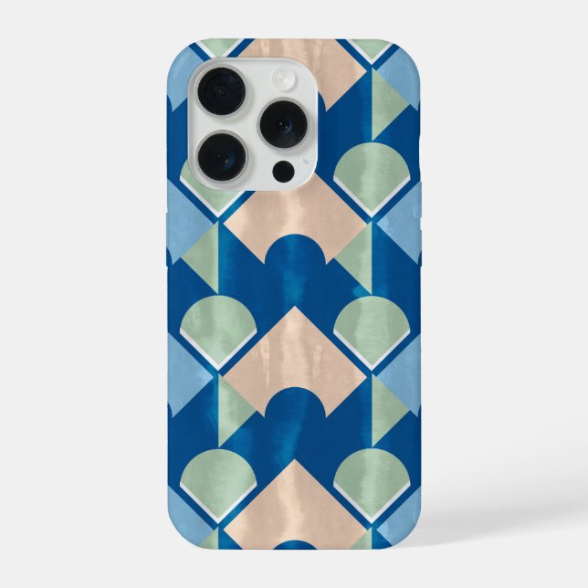 Funda Para iPhone Metallic blue geometric diamond shapes  (Reverso )