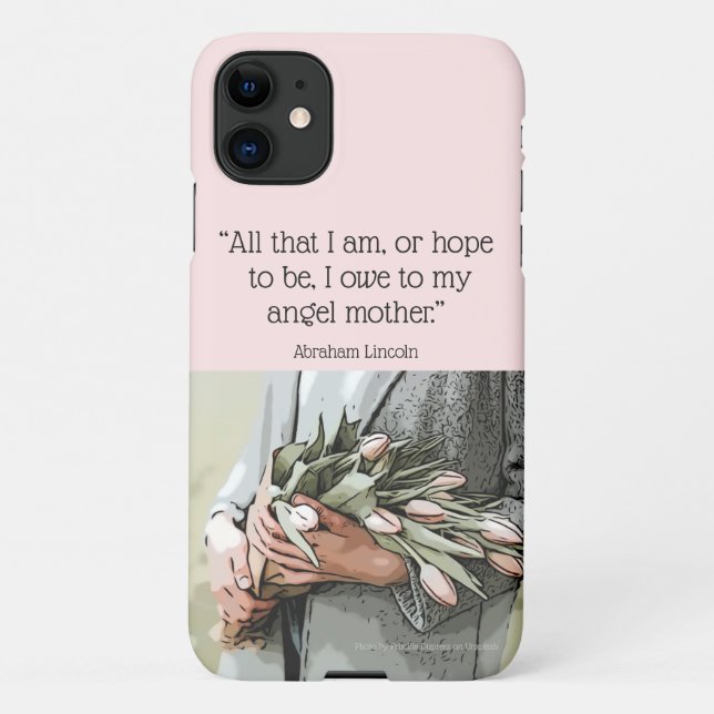 Funda Para iPhone Mi madre ángel, cita de A. Lincoln, rosa pálido, (Reverso)