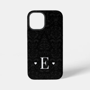 Funda Para iPhone 12 Mini Mínima Moda cardíaca Monograma inicial Damasco neg