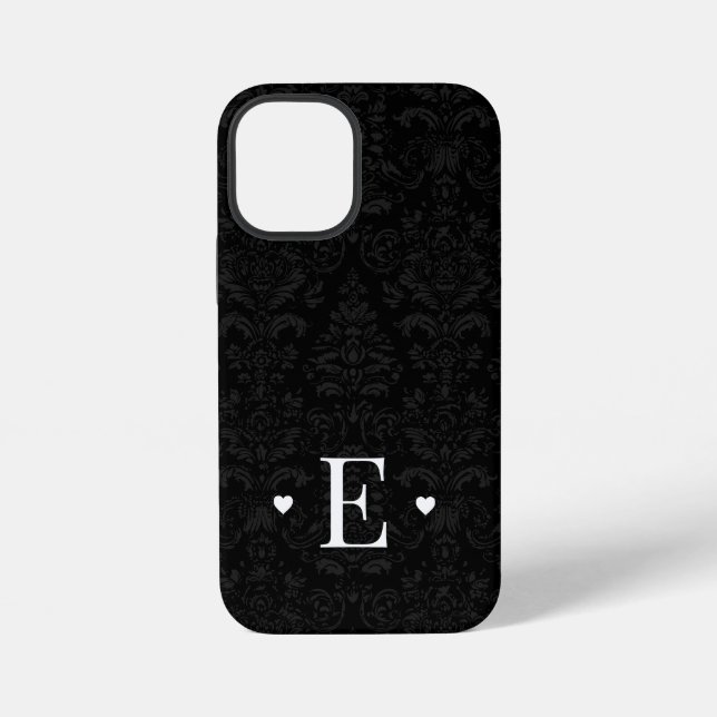 Funda Para iPhone Mínima Moda cardíaca Monograma inicial Damasco neg (Reverso )