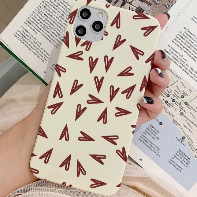 Funda Para iPhone Minimal Burgundy & Cream Hearts Valentine (Subido por el creador)