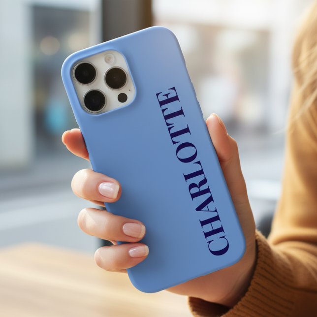 Funda Para iPhone Minimalist Cornflower Blue & Navy Vertical Name (Subido por el creador)