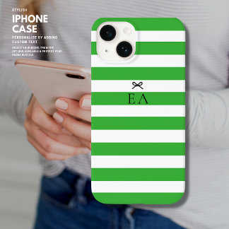 Funda Para iPhone 14 Minimalista Moderno Girly Green Stripe Bow Initial