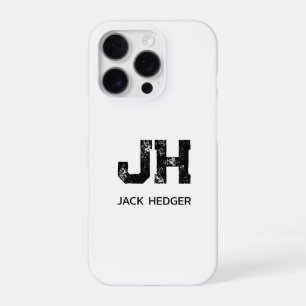 FUNDA PARA iPhone 16 PRO MINIMALISTA NEGRA DOS LETRAS MONOGRAMA NOMBRE BLAN