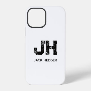 FUNDA PARA iPhone 12 PRO MINIMALISTA NEGRA DOS LETRAS MONOGRAMA NOMBRE BLAN