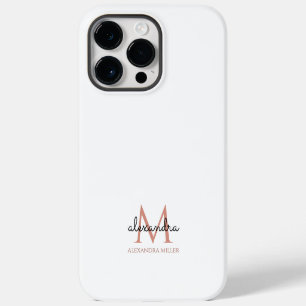 Funda Para iPhone 14 Pro Max Minimalista Rosa Claro Blanco Negro Monograma Nomb