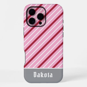 Funda Para iPhone 16 Pro Max Minimalista rosa con rayas rojas oscuras y blancas