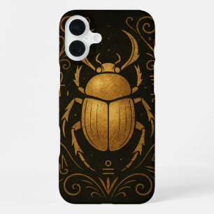 Funda Para iPhone 16 Plus Misticismo de Escarabajo Antiguo Dorado sobre Negr