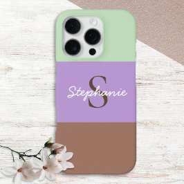 Funda Para iPhone 16 Pro Moda de bloques de color Taupe Lilac Verde Monogra