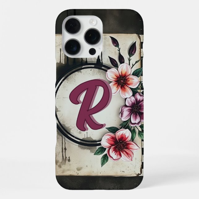 Funda Para iPhone Moda de flores con problemas de acuarela Monograma (Reverso )