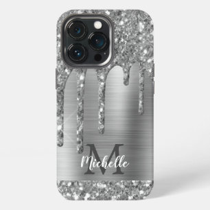 Funda Para iPhone 13 Pro Moda Glam Purpurina Plata Perforaciones Monograma
