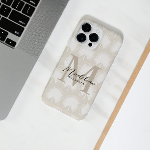 Funda Para iPhone 14 Pro Max Moda minimalista Beige Anahaw Leaf Script Monogram