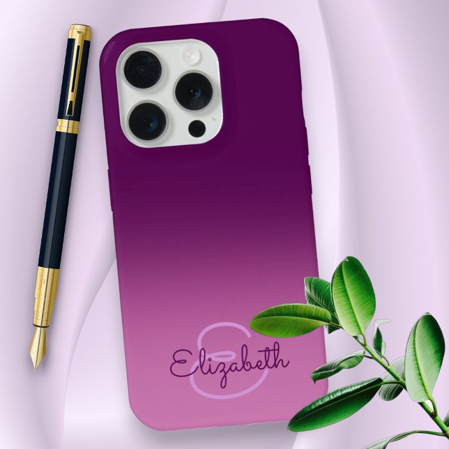 Funda Para iPhone Moda Nombre de ómbre púrpura Letra inicial monogra (Custom iPhone case back with monogram and name)