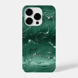 Funda Para iPhone 14 Pro Moda personalizado Patrón de Purpurina verde esmer