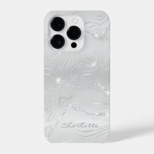 Funda Para iPhone 14 Pro Moda personalizado Patrón Purpurina de Plata Blanc