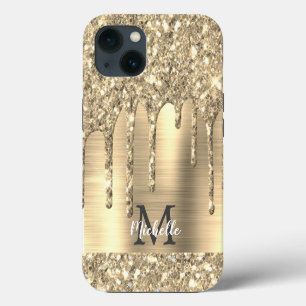 Moda Purpurina dorado goteo Monograma Metalizado r