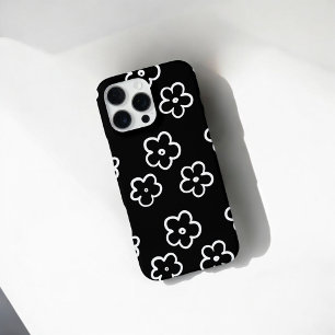 Funda Para iPhone 16 Pro Max Moda retro Modelo floral blanco y negro caprichoso