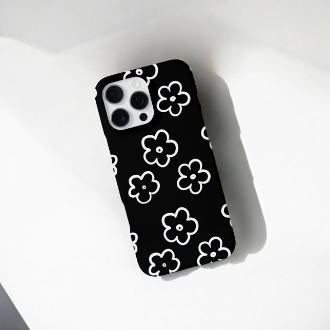 Funda Para iPhone Moda retro Modelo floral blanco y negro caprichoso (Subido por el creador)