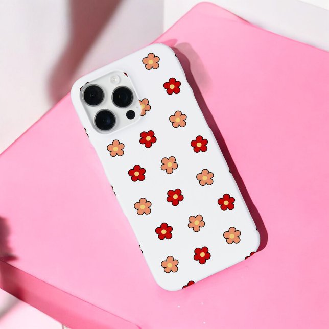 Funda Para iPhone Moda Retro Patrón Floral Blanco y Rojo Whimsical (Subido por el creador)