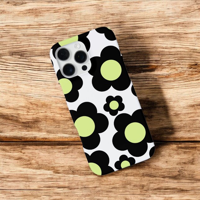Funda Para iPhone Moda retro Patrón floral negro y verde neón (Subido por el creador)