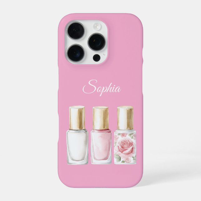 Funda Para iPhone Moda Rosa Floral Rosa Nail Polaco (Reverso)