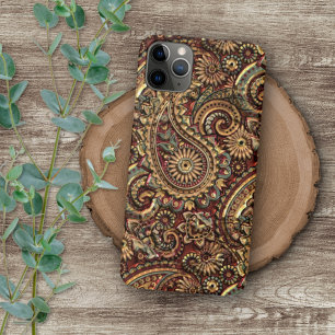 Funda Para iPhone 16 Pro Max Moda Vintage Faux Gold Paisley Patrón de arte flor